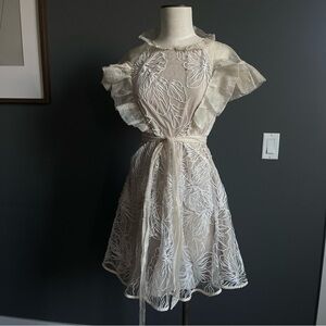 Elliatt Cream Embroidered Lace Mini Dress Flutter Sleeve Bridal Fairy Coquettte